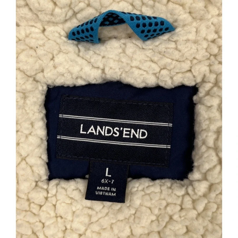 Lands End Girls Coat Large 6X - 7 Expedition Down Parka‎ Hood Grow Along Sherpa